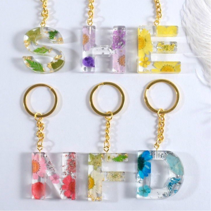 Personalised Resin Flower Initial Keyring’s | Handmade Flower Charms