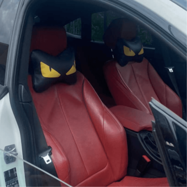 Black Leather Car Pillow Headrest Neck Pillow Universal Fitting - SeriouslyPersonal