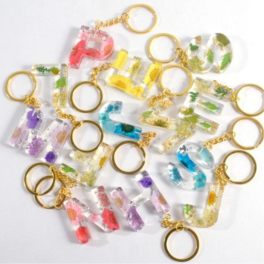 Personalised Resin Flower Initial Keyring’s | Handmade Flower Charms