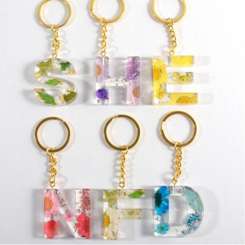 Personalised Resin Flower Initial Keyring’s | Handmade Flower Charms