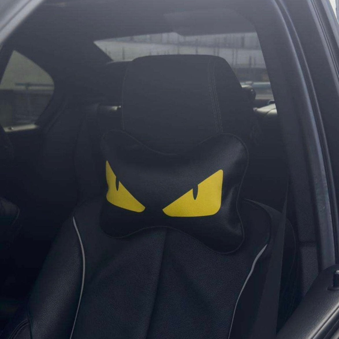 Black Leather Car Pillow Headrest Neck Pillow Universal Fitting - SeriouslyPersonal