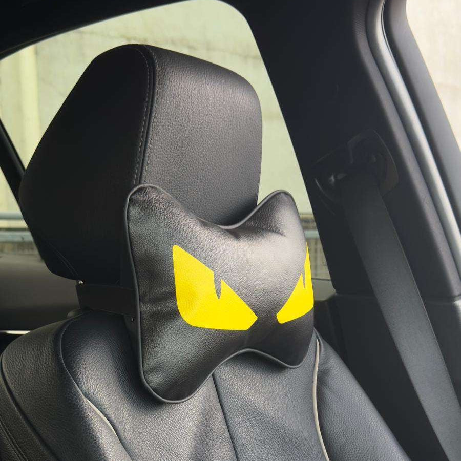 Black Leather Car Pillow Headrest Neck Pillow Universal Fitting - SeriouslyPersonal
