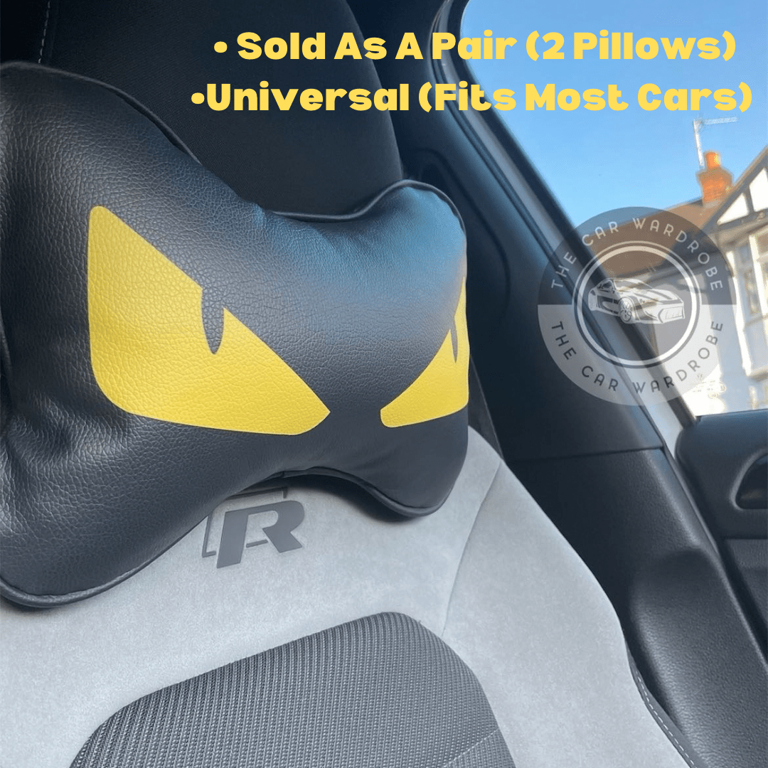 Black Leather Car Pillow Headrest Neck Pillow Universal Fitting - SeriouslyPersonal