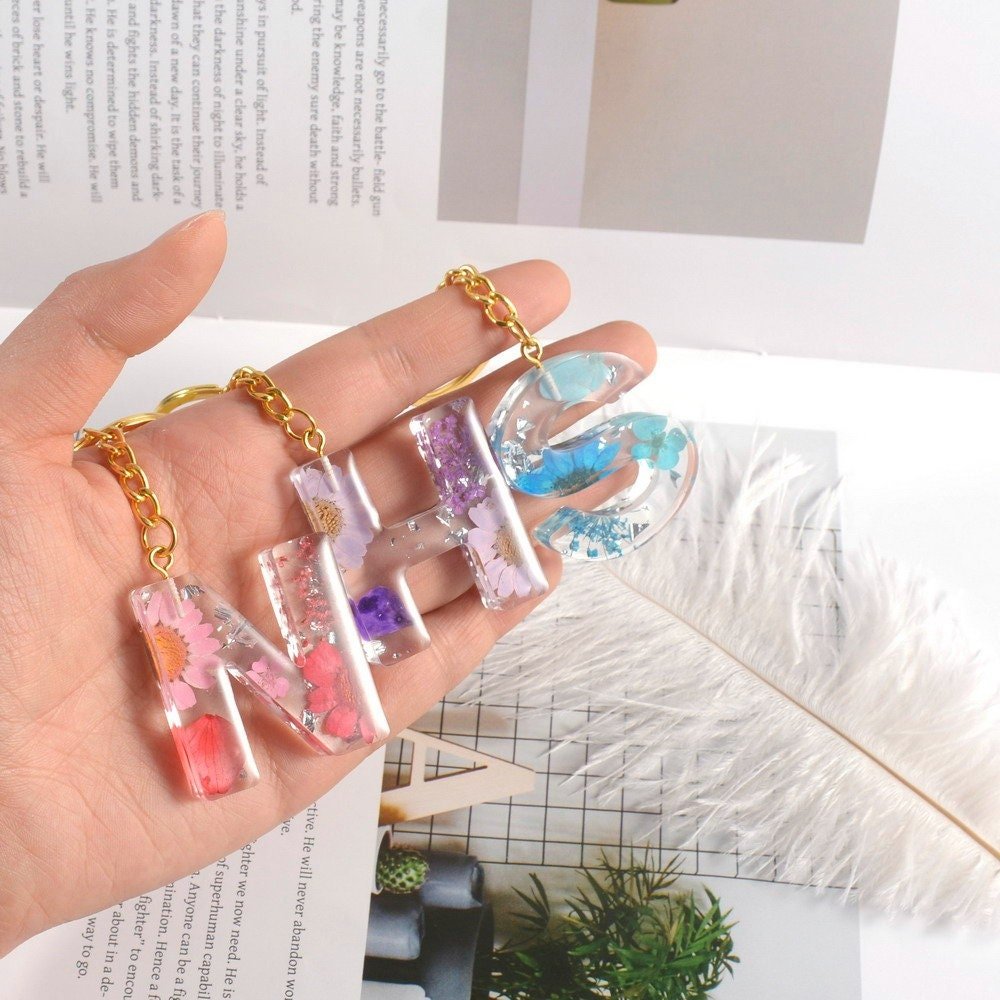 Personalised Resin Initial Keyrings | Custom Handmade Keychain | Cute Flower Charms - SeriouslyPersonal