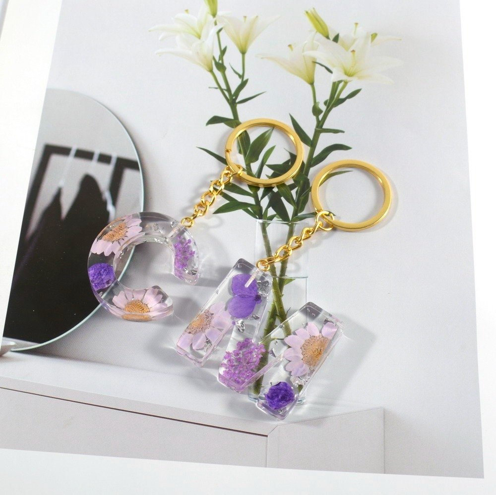 Personalised Resin Initial Keyrings | Custom Handmade Keychain | Cute Flower Charms - SeriouslyPersonal