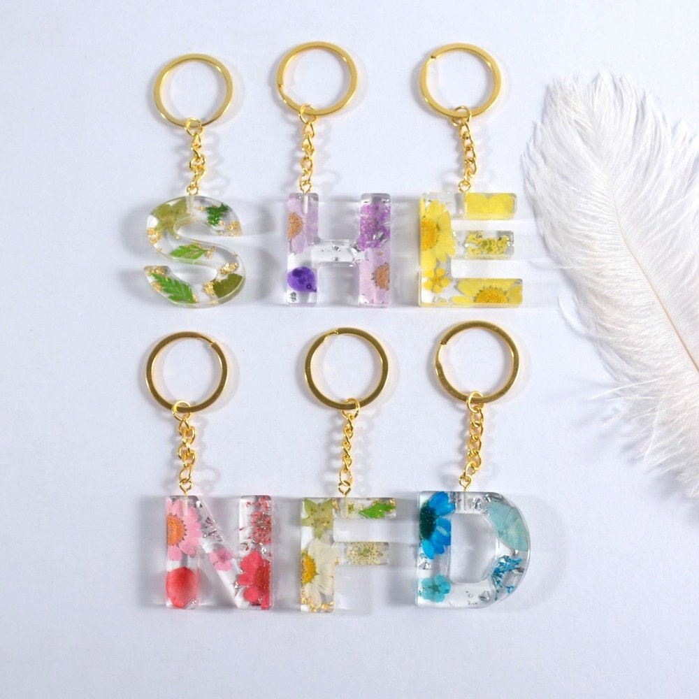 Personalised Resin Initial Keyrings | Custom Handmade Keychain | Cute Flower Charms - SeriouslyPersonal