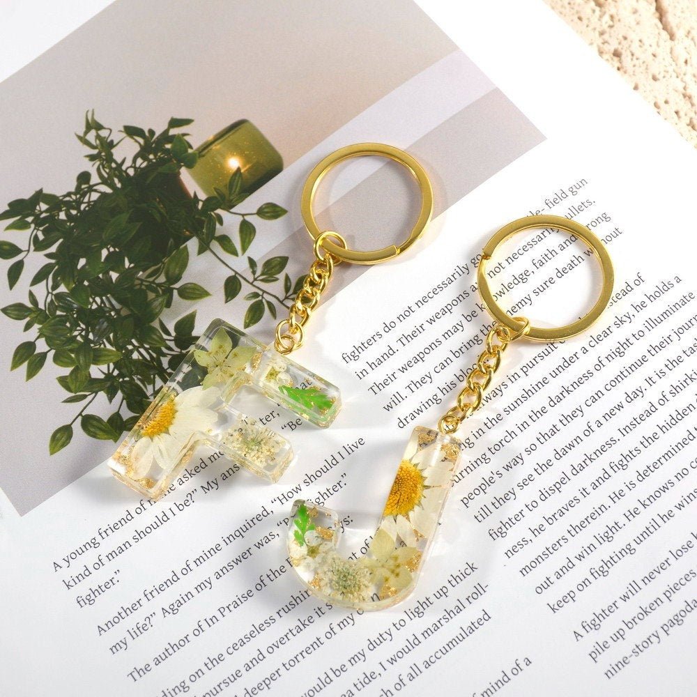 Personalised Resin Initial Keyrings | Custom Handmade Keychain | Cute Flower Charms - SeriouslyPersonal