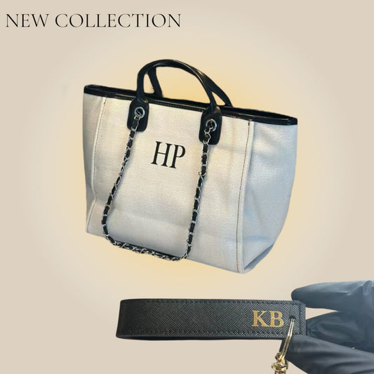 The On The Go Set - Cream + Black Wristlet W/ Gold Ring