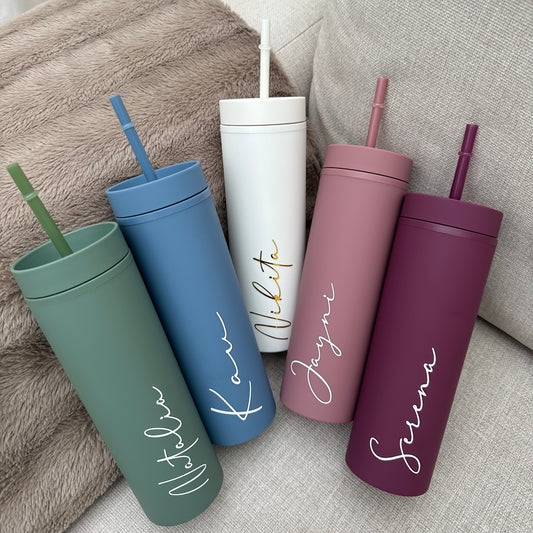 Personalised 16oz 450ml Skinny Cold Cup with Straw & Lid