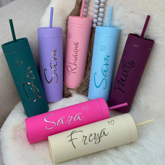 Personalised 16oz 450ml Skinny Cold Cup with Straw & Lid | - SeriouslyPersonal