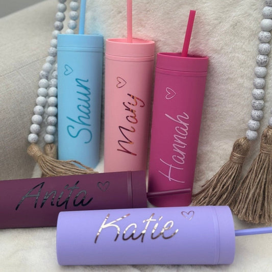 Personalised 16oz 450ml Skinny Cold Cup with Straw & Lid | - SeriouslyPersonal