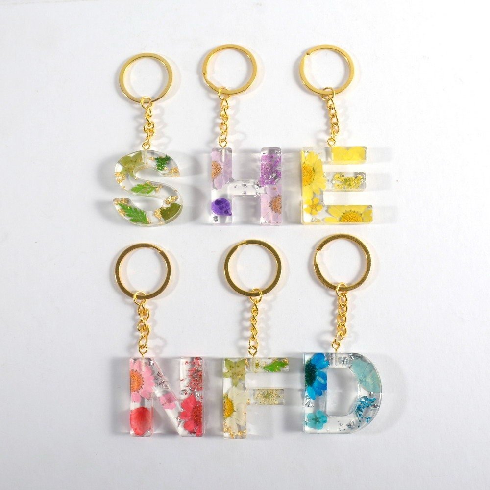 Personalised Resin Initial Keyrings | Custom Handmade Keychain | Cute Flower Charms - SeriouslyPersonal